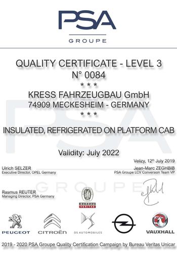 PSA Quality-Certificate